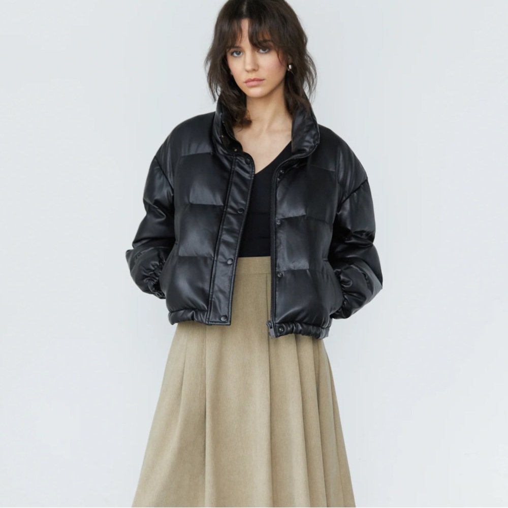 oak + fort vegan leather puffer jacket